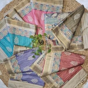 Elegant Semi-Tussar Silk Saree with Madhu Bani Print