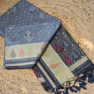 Ikkat Semi Raw Silk | Grey and Black Combination